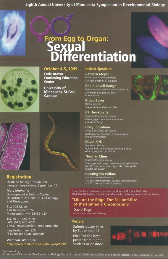 8th Annual DBC Symposium poster. Titled "From Egg to Organ: Sexual Differentiation"