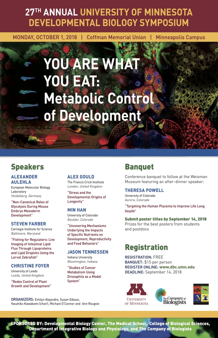 27th Annual DBC Symposium poster. Titled "You Are What You Eat: Metabolic Control of Development"