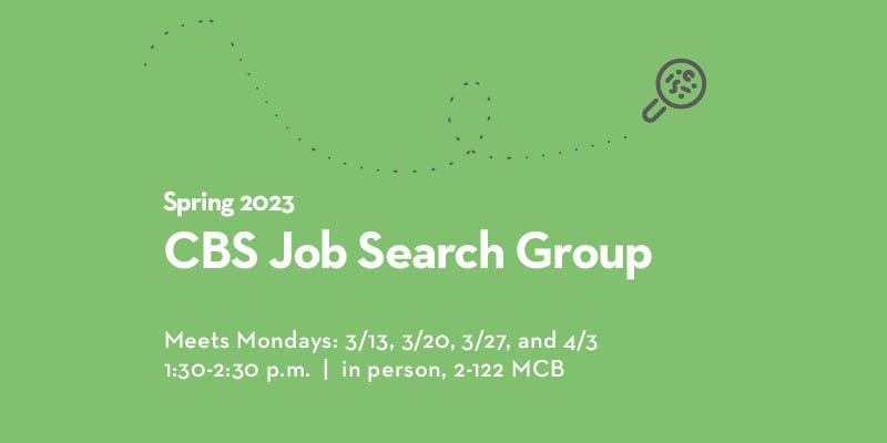Green background with white text: Spring 2023 CBS Job Search Group