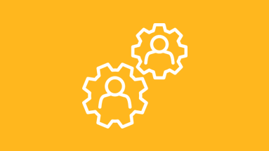 Line icon of two gears with people in them