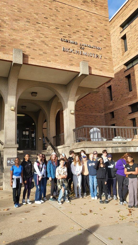 GRASP visit with middle school students, standing outside Gortner Laboratory