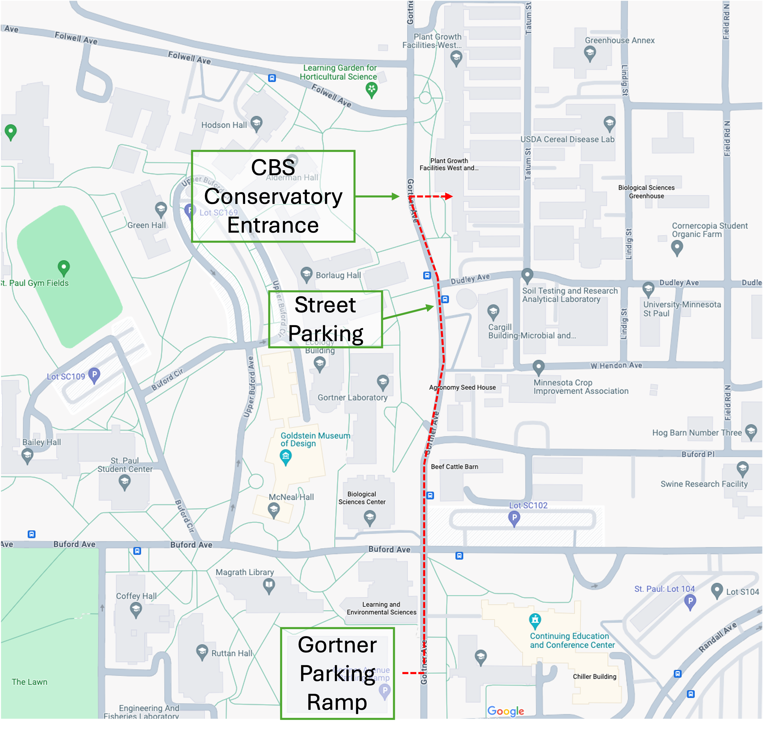 Map of CBS Conservatory and parking