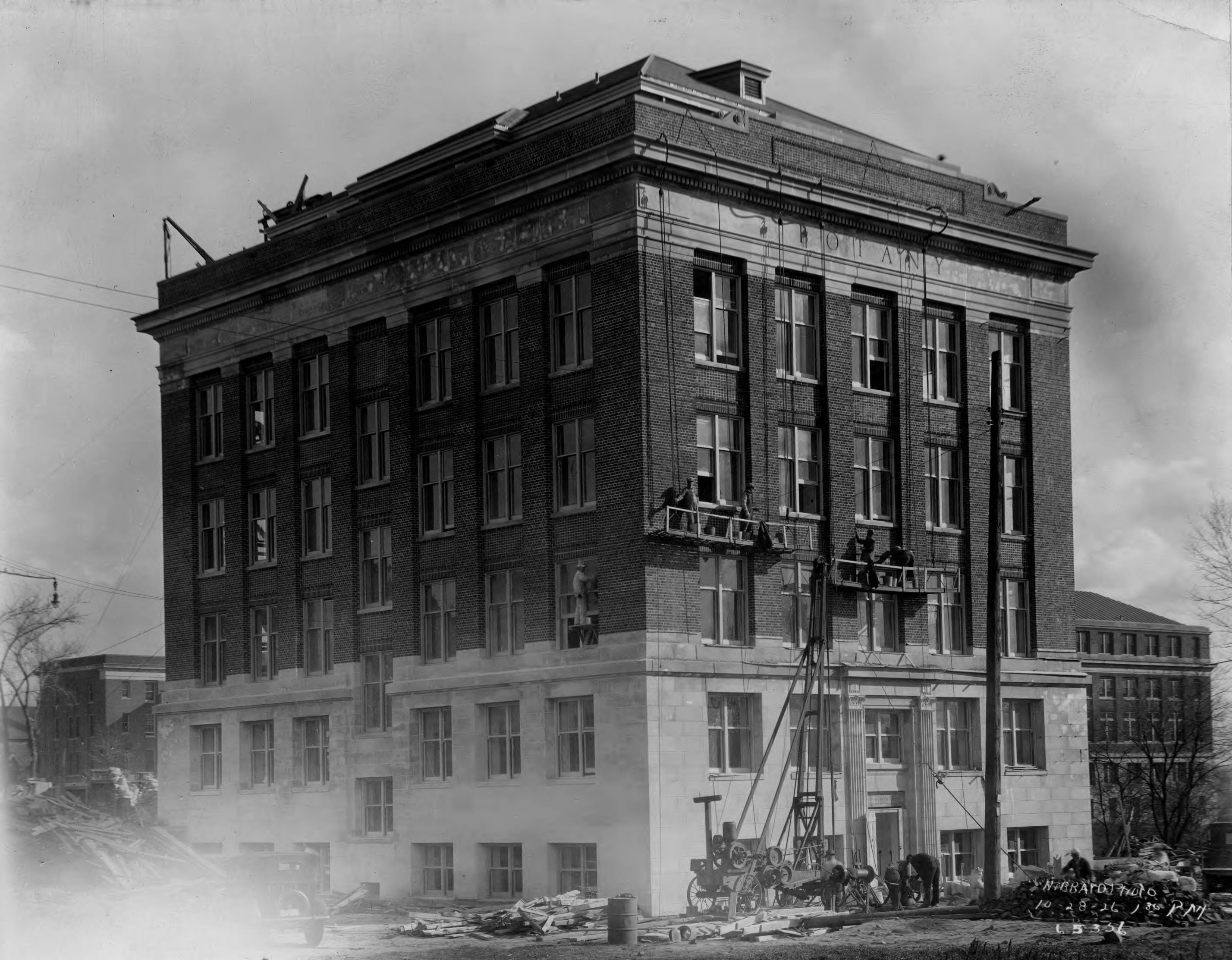 Black and white photograph of the university's Botany building under construction in 1926.
