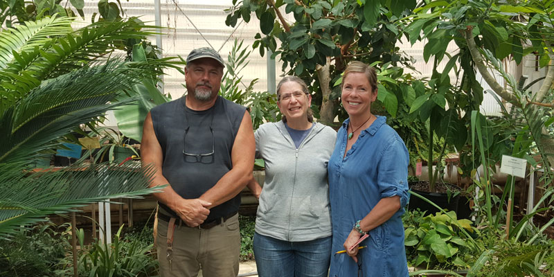 Angie Koebler (right) poses for a picture at Penn State University on her trip to pick up the Amborella plants.