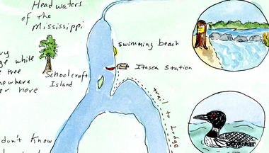 Illustration of Lake Itasca by Dr. Jennifer Powers