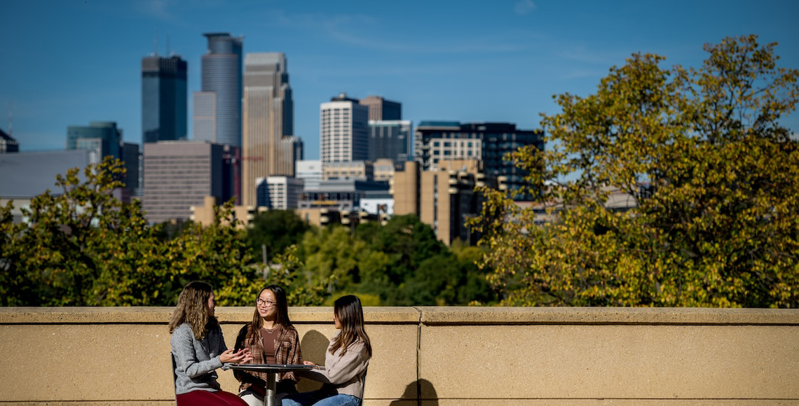 Students working outside Bruininks Hall