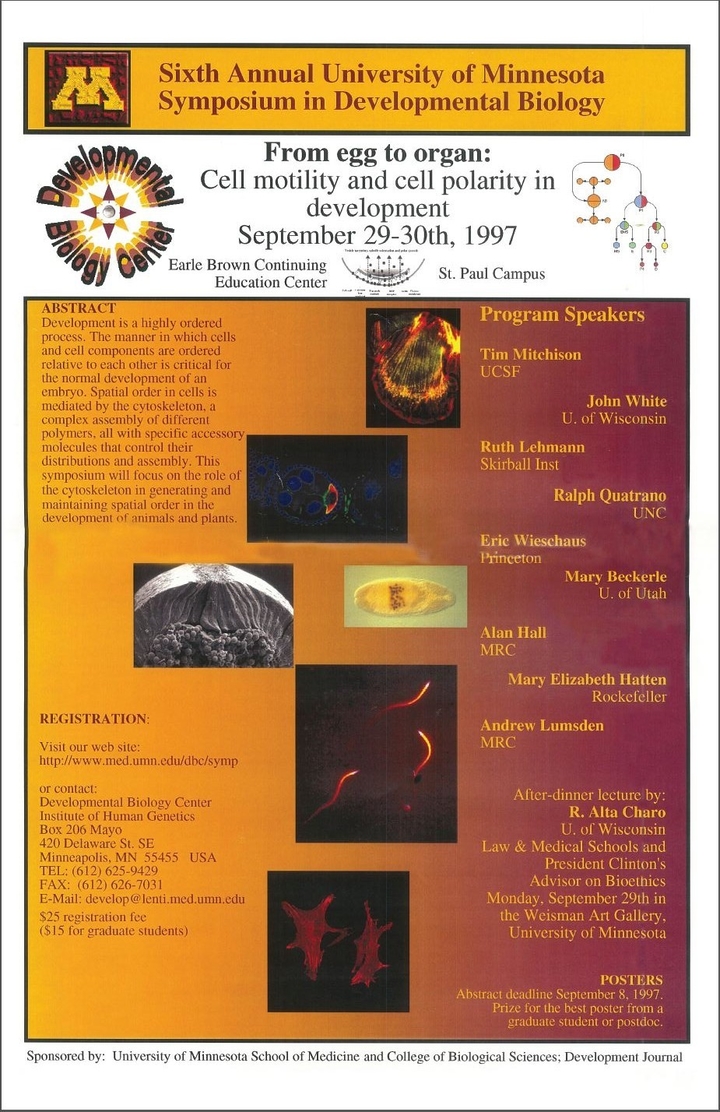 6th Annual DBC Symposium poster. Titled "From Egg to Organ: Cell Motility and Cell Polarity in Development"