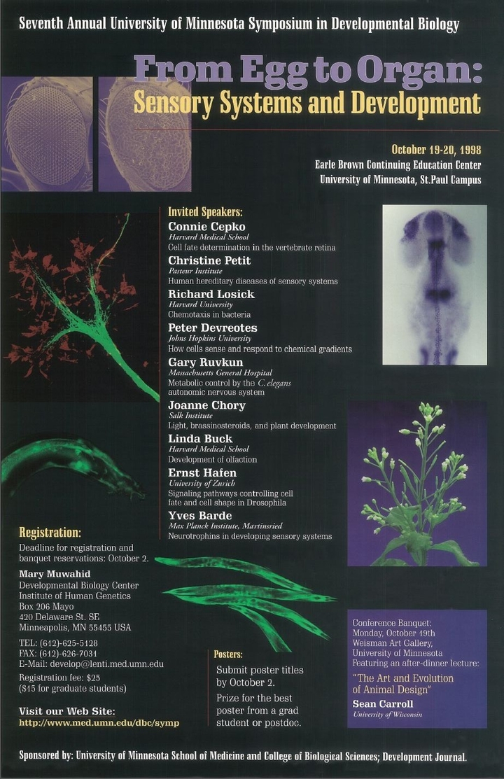 7th Annual DBC Symposium poster. Titled "From Egg to Organ: Sensory Systems and Development"