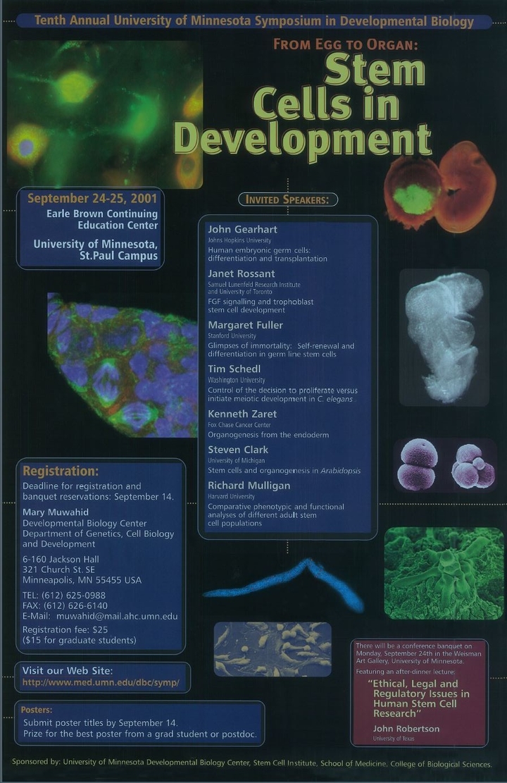 10th Annual DBC Symposium poster. Titled "From Egg to Organ: Stem Cells in Development"