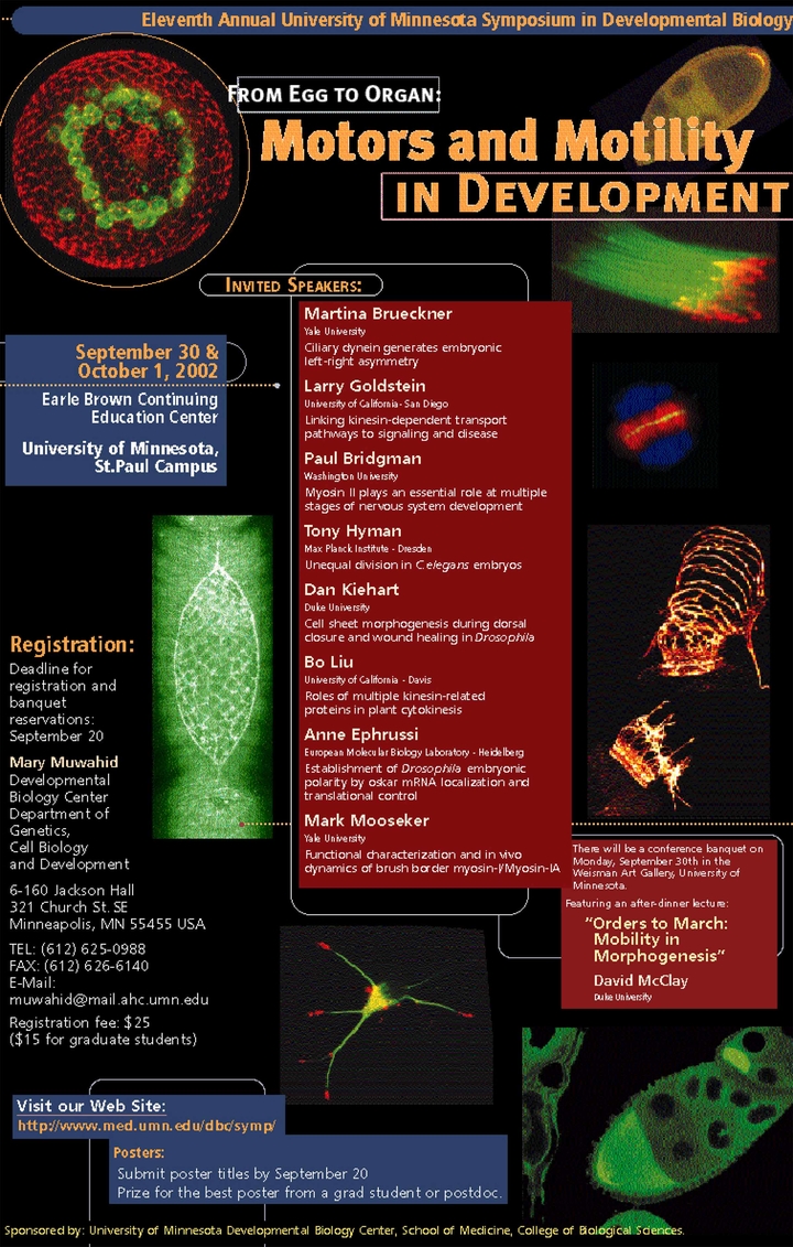11th Annual DBC Symposium poster. Titled "From Egg To Organ: Motoers and Motility in Development"