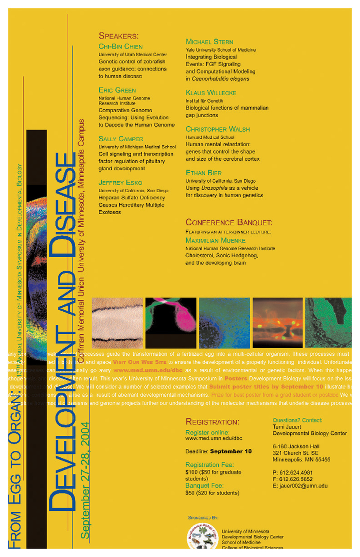 13th Annual DBC Symposium poster. Titled "From Egg To Organ: Development and Disease"