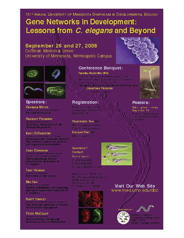 15th Annual DBC Symposium poster. Titled "Gene Networks in Development: Lessons from C. elegans and Beyond"