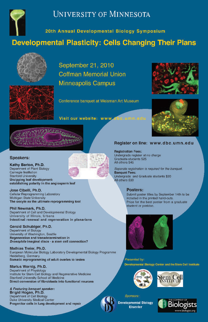 20th Annual DBC Symposium poster. Titled "Developmental Plasticity: Cells Changing Their Plans"
