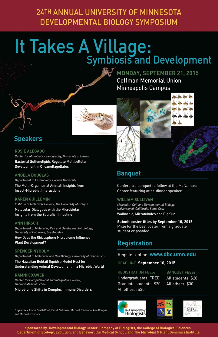 24th Annual DBC Symposium poster. Titled "It Takes A Village: Symbiosis and Development"