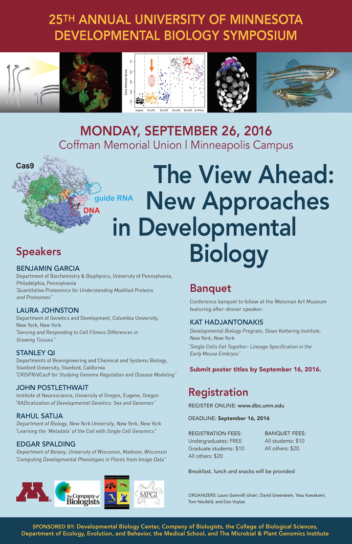 25th Annual DBC Symposium poster. Titled "The View Ahead: New Approaches in Developmental Biology"
